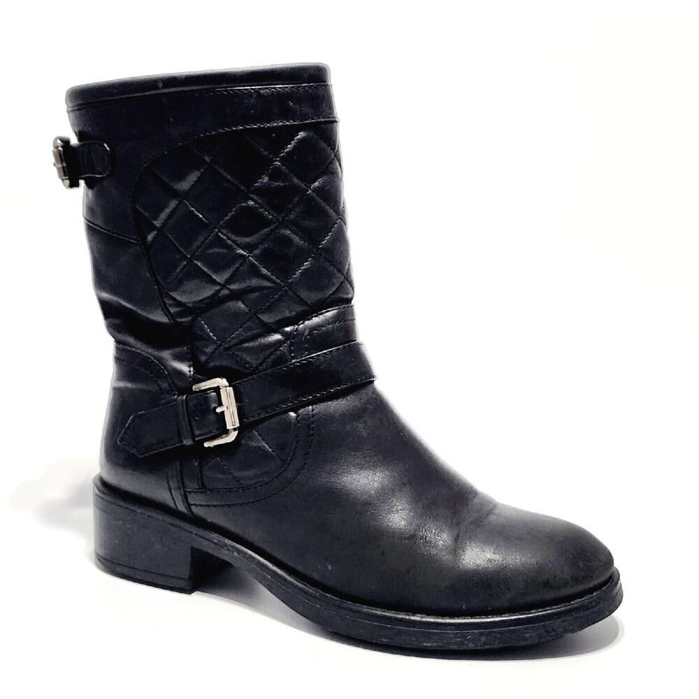 Aquatalia By Marvin K Sweetie Black Quilted Leather Moto Boots Size Women's 9 M